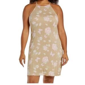 new BP. medium sleeveless knit Anna Floral print lettuce trim hem dress D2 3119